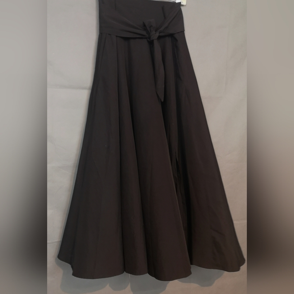 Neo-vintage Eco-lux Vir-go' Black Voluminous Bow Tie Front Maxi Skirt